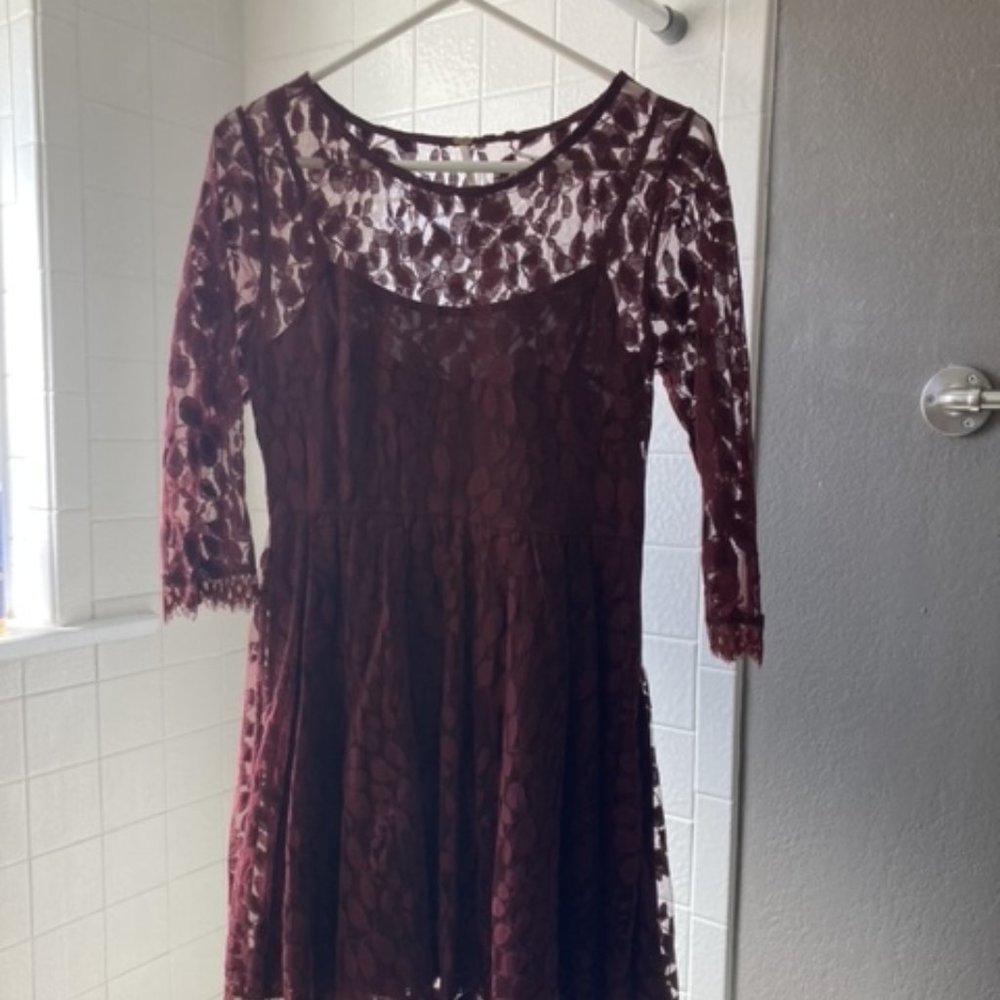 Free People Burgundy Lace Mini Dress